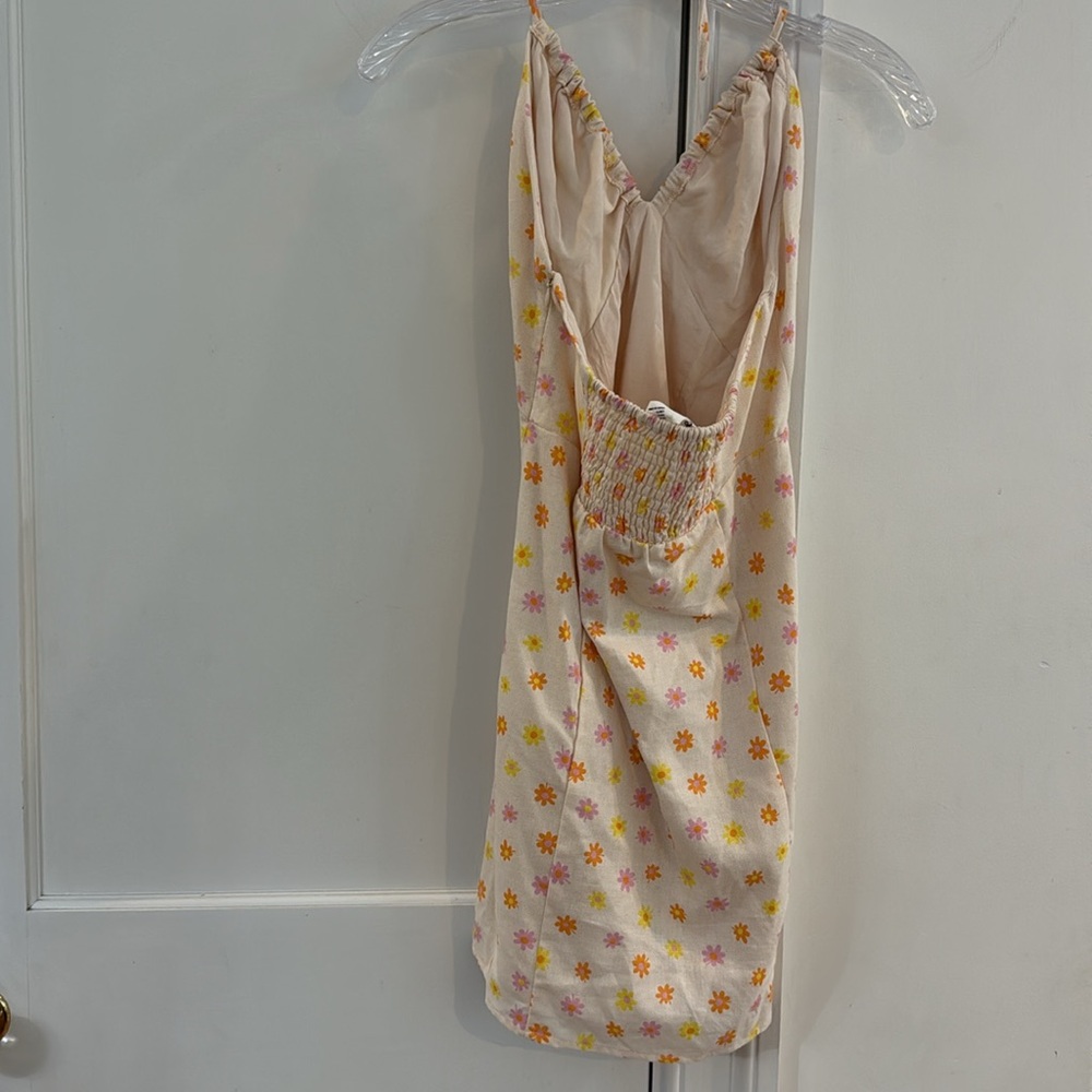 Elodie Smocked Floral Halter Dress in Cream and Pink
